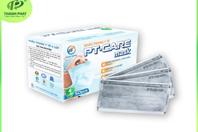 KHẨU TRANG PT - CARE (4 Lớp Màu Xám - 50 Cái / Hộp )